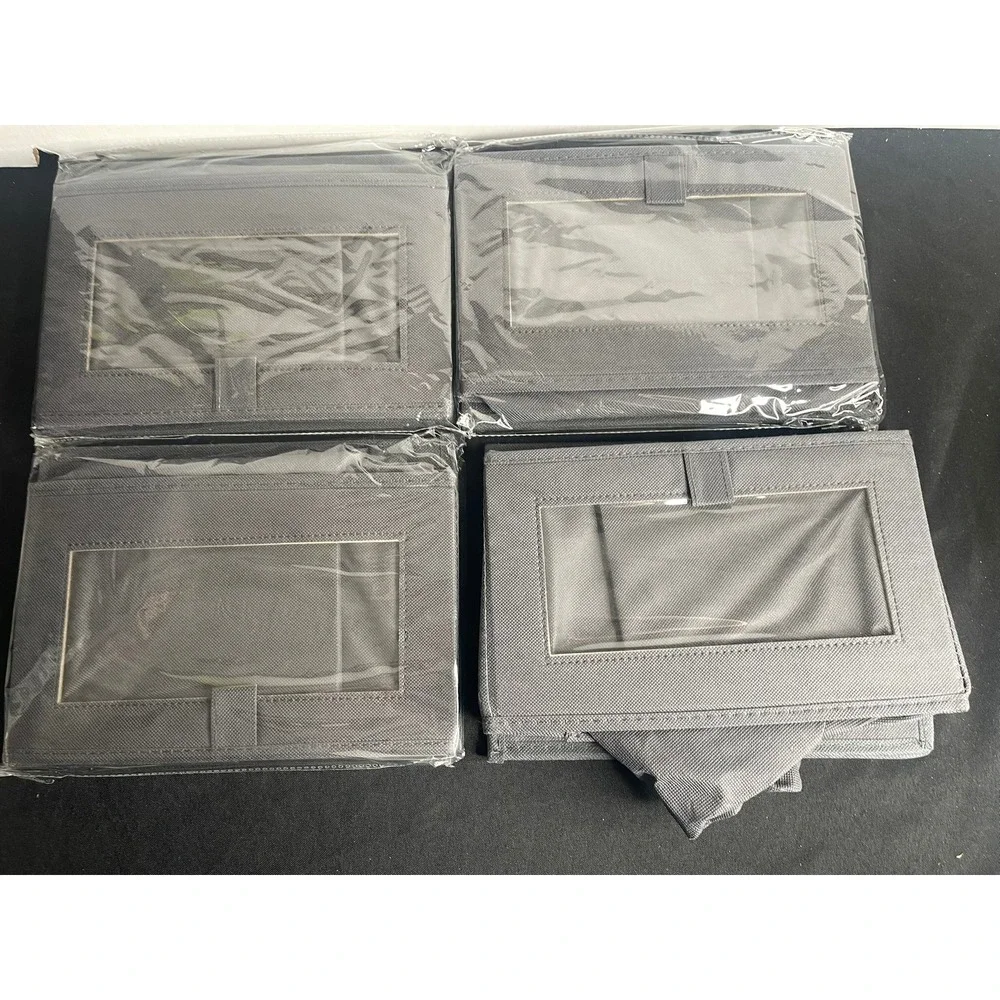Set of 4 Gray Fabric Collapsible Storage Bins with Clear Window Organizer Box